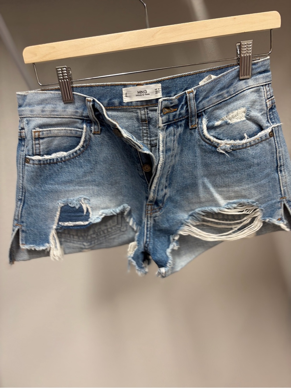 Mango Ripped Light Blue Denim Cutoff Shorts